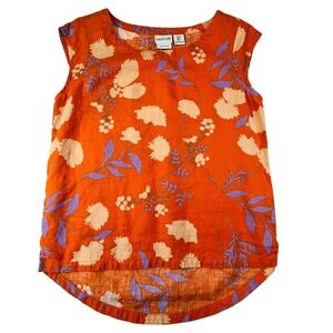RACHEL ZOE Linen Top Womens S Orange Purple Floral Print Sleeveless Lightweight